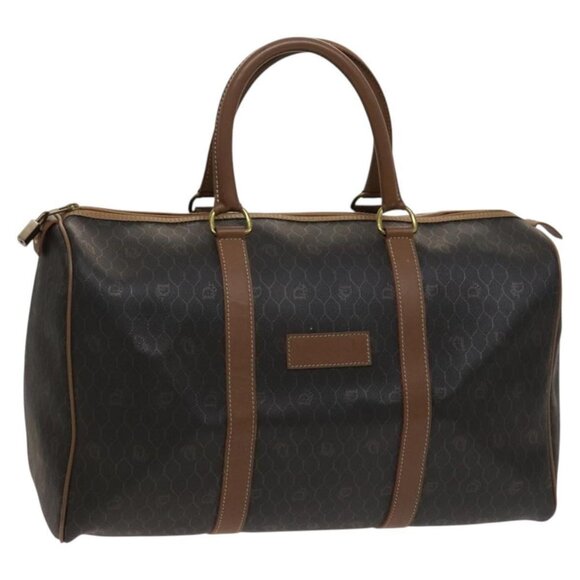 Christian Dior Honeycomb Canvas Boston Bag PVC Leather Black Auth - Picture 1 of 16